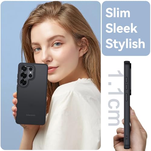 Image of DIZORO Polycarbonate Matte Case Compatible with Samsung S26 Ultra 5G Translucent Frosted Hard Back Phone Case Anti-Fingerprint Anti-Slip Shockproof Protective Case Back Cover -Black