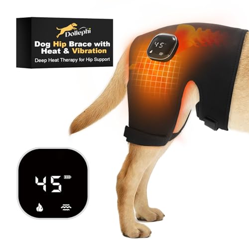 Dollephi Dog Hip Brace with Heat & Vibration Hip Support for Dogs Helps Hip Dysplasia & Arthritis Pain Relief Therapy Cordless Portable Design Patent PendingFemale Dog XL