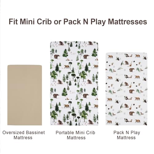 Image of david's kids 3 Pack Mini Crib Sheets, Soft Breathable Premium Pack N Play Sheets for Baby Boys Girls Neutral, Playard and Mini Crib Mattresses, Woodland Animals