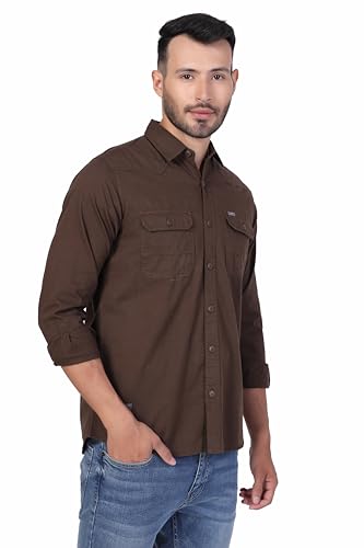 Image of Men's Cotton Twill Utility Shirt | Full Sleeve Button-Down Casual Shirt | Dual Chest Pockets | Comfortable Regular Fit | Everyday Wear