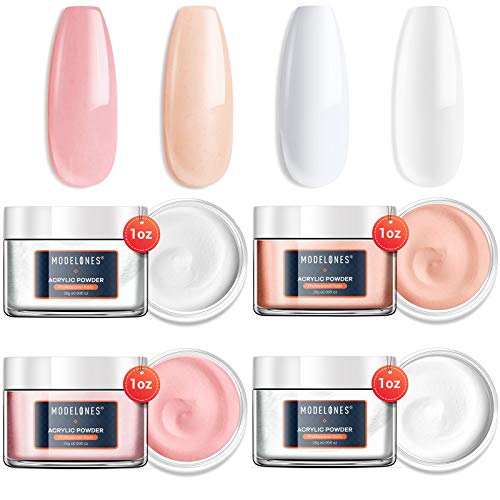 Modelones Acrylic Powder Nail Kit French Manicure 4 Colors 28g/1oz Professional Nail Acrylic Powder Clear White Pink Nude for Beginner Starter Kit Nail Art Powder 4 OZ Nail System