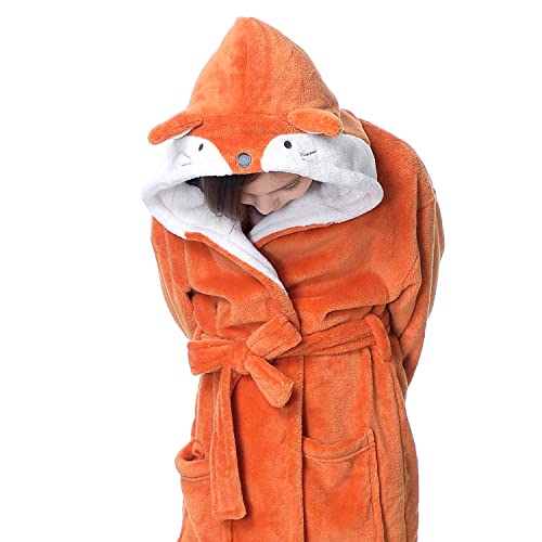 Hooded Herringbone Girl's Fleece Soft Spa Kimono Long Robe,Kids Comfy Sleepwear Bathrobe4