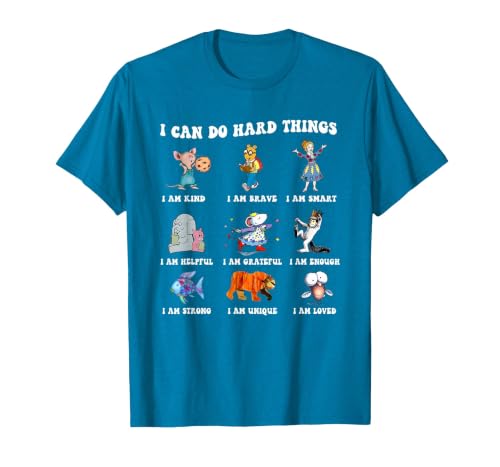 Read Book Characters I Can Do Hard Things Back to School T-Shirt, Men, Sapphire Blue, X-Large