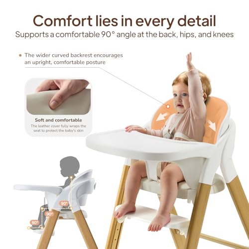Image of Tinyiota High Chair for Babies and Toddlers, Foldable & 8-Level Adjustable, One-Handed Removable Tray, Ergonomic Baby Highchair Convertible into Desk Chair for Toddler to Adult (Wood Color)