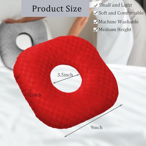Image of Ear Piercing Pillow for Side Sleepers, Pillow with an Ear Hole for CNH and Ear Pain Ear Inflammation Pressure Sores, O-Shaped Side Sleeping Pillow, Ear Guard Pillow (True Red)