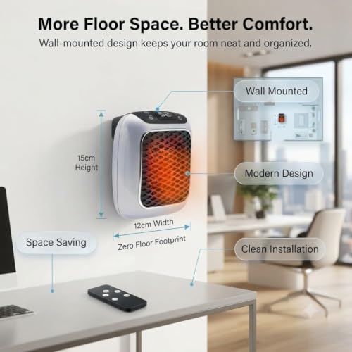 Image of Wall Mounted Electric Convector Heater 800W Silent Infrared Room Warmer Space Saving Design for Bedroom Bathroom Office