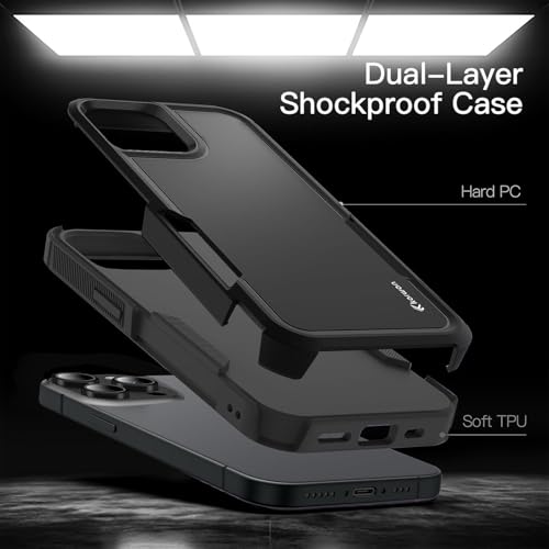 Image of KARWAN Shockproof Back Case Cover Compatible with iPhone 16 Pro, Heavy Duty Case with 360 Degree Camera Protection, Dual Layer Rugged Bumper Protection Cover with Matte Finish (Black)