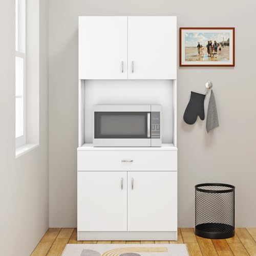 Image of VIKI Furniture | Kitchen Cabinet - Drawer with Doors & Open Shelves, Organizer for Kitchen, Bedroom, Hallway & Living Room (Frosty White - 40D x 80W x 180H cm) | 1 Year Warranty