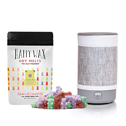 Happy Wax - Wax Warmer & Wax Melts Gift Kit - Scented Wax Melts Made with All Natural Soy Wax and Infused Essential Oils. Perfect Wax Warmer Wax Melt Gift Set. (Spa Mix, Signature Warmer)