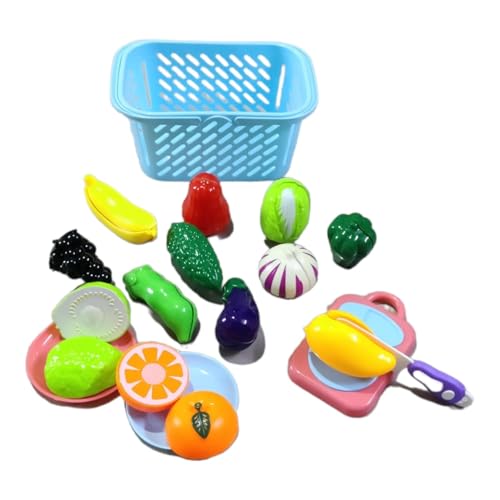 Image of EUPHORIA Realistic Sliceable Cutting Pretend Play Kitchen Set, Play Food Set, Fruit & Vegetable Toys, Chopping Board with Knife & Basket (17 Pieces)
