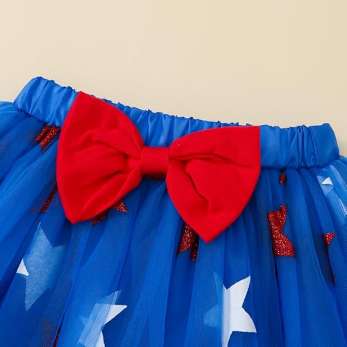 Image of Toddler Girl 4th of July Outfit American Flag Shirt+ Star Tutu Skirt Independence Day Clothes