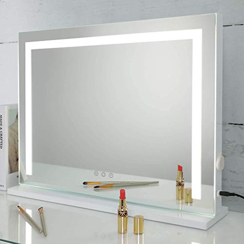 SHOWTIMEZ Lighted Vanity Mirror Tabletop Wall-Mounted Makeup Beauty Mirror with Lights, Dimmable 3 Modes LED Backlit Strip, USB Outlet and Touch Screen Control Makeup Mirror, 22.8