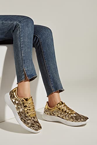 Image of BELOS Women's Glitter Shoes Sparkly Lightweight Metallic Sequins Tennis Shoes Casual Retro Braided Walking Shoes