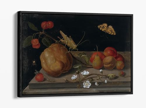 Impression sur toile Maria Sibylla Merian Nature morte avec fruits cadre noir 76x51cm