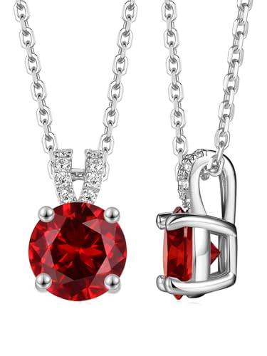 CYW 2 Carat Red Ruby Small Round Necklace for Women 925 Sterling Silver Solitaire Pendant Necklace