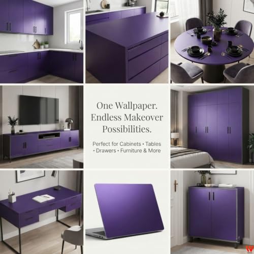 Image of WISDOM Purple Metallic Self Adhesive Wallpaper for Furniture Cabinets Wardrobe Table Drawer and Home Decor, Peel and Stick Decorative Vinyl Contact Paper DIY and Interior Decoration (20x48 in)