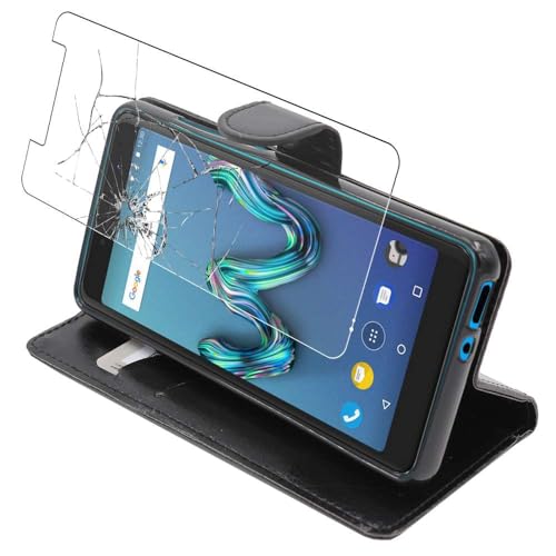 ebestStar - Coque Compatible avec Wiko Tommy 3 Etui PU Cuir Housse Portefeuille Porte-Cartes Support Stand, Noir + Film Protection écran Verre Trempé [Appareil: 149 x...