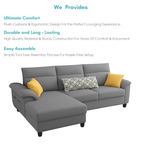Image of Casaliving Seams LHS 4 Seater L Shape Sofa for Living Room (Dark Grey Fabric) Premium Fabric Sofa