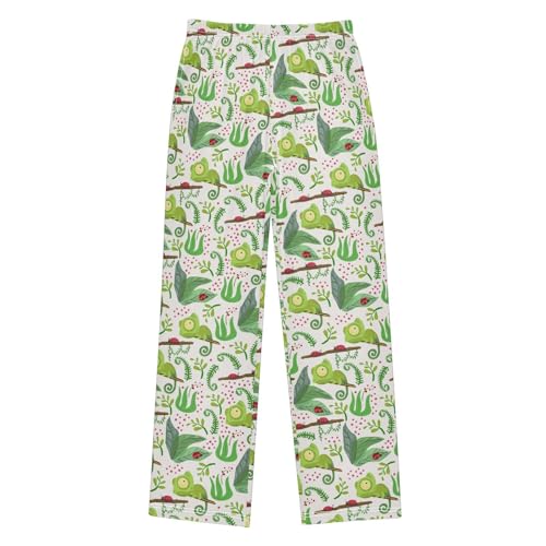 Chameleon Ladybug Cactus Boys Long Pants Soft Trousers Elastic Waist Kids Lounge Bottoms with Pockets S-XL
