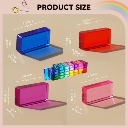JunZheHub 30 Pieces Translucent Rainbow Blocks Building Blocks Stacking Blocks Acrylic Strip Blocks Sensory Toys with Effect Suitable for