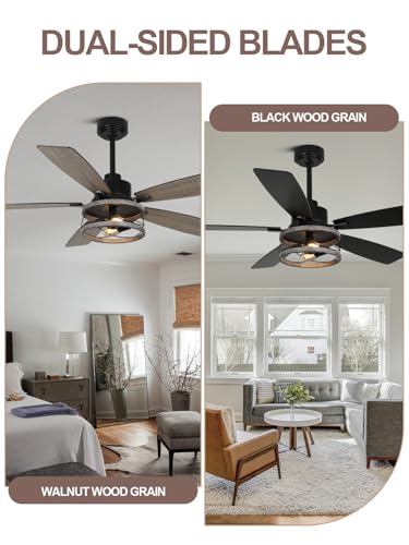 Image of 52 Inch Farmhouse Rustic Chandelier Ceiling Fan with Light