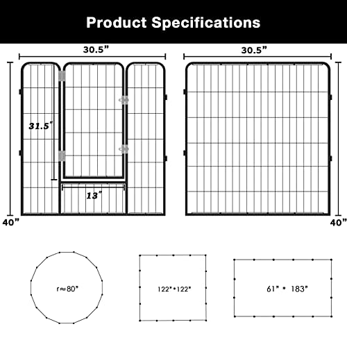 Tavata Heavy Duty Metal Dog Playpen Dog Fence For Outdoor, 8/16 Panels 24"/32"/40" Height Rustproof Dog Fence With Doors, Pet Fence For Large/Medium/Small Dogs, Pet Playpen For Yard,Camping #TOP6