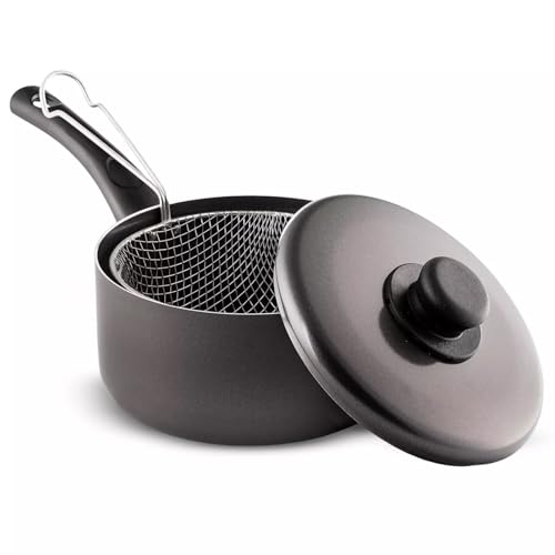 GRACE KITCHEN Cookware Poêle à friteuse antiadhésive avec panier et couvercle en aluminium (22 cm)