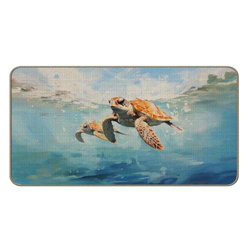 DEQSX Summer Beach Sea Turtle Door Mat Rugs, Turtles Season Beach Summer Doormat for Indoor Outdoor Entrance Porch Front Door, Coastal Ocean Bath Mat Rug, 17x30 Inches
