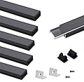 VST 6Pack 1ft Black LED Aluminum Channel with Black Smoky Transparent Cover U Shape 15x8mm, Led Strip Light Track with End Caps and Mounting Clips Accessories, for Led Strip Lights