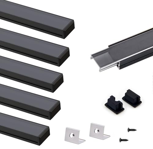 VST 6Pack 1ft Black LED Aluminum Channel with Black Smoky Transparent Cover U Shape 15x8mm, Led...
