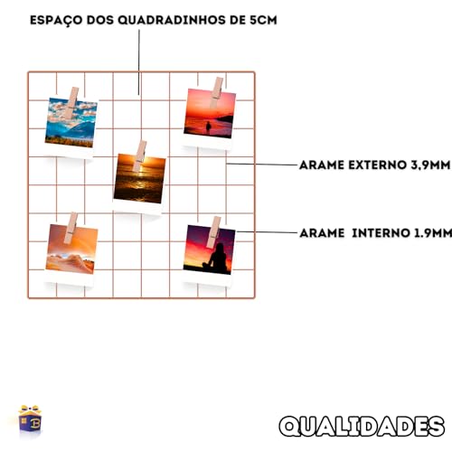 Grade De Fotos Painel Rose/Dourado Tela 40x40cm Mais 10 Prendedores (Rose)