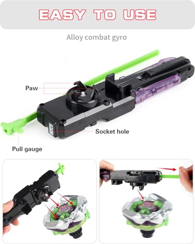 DESAMVAP X Bey Drop Attack Battle Set, UX Tops Burst Blade Toy Combat Battling Game Set, 10 Spinning Tops, 3 Launchers and 1 Grip with Storage Box, Kids Toys Birthday Gift Ideal for 6+ Years Old Boys - Thumbnail 6