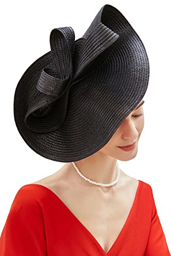 BABEYOND Chapeau Bibi Kentucky pour Femme en Paille pour Cocktail Mariage, Noir, Taille Unique