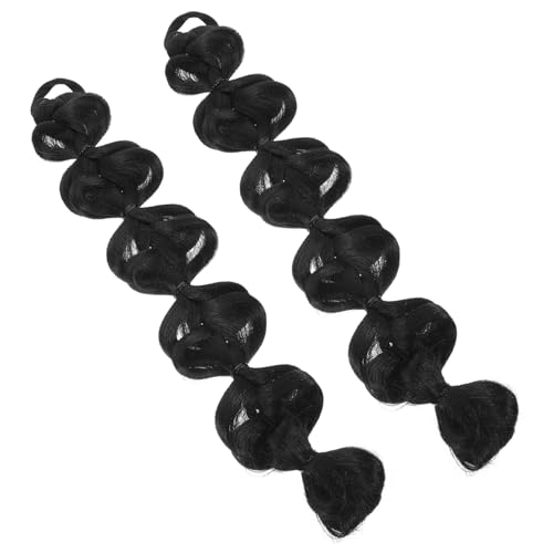 KALLORY Black Wig Hair Bun Bubble Ponytail Extension 2Pcs Black Braided Ponytail Hair Extensions Lantern Ponytail With Hair Tie Synthetic Hairpiece for Women Girls Braided Wigs Braided Wigs