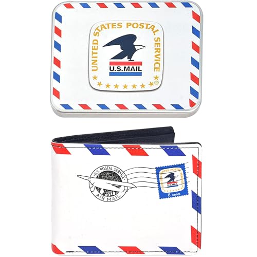 USPS U.S Mail Eagle Logo Bifold Wallet, Slim Wallet in Decorative Tin Case, Multi