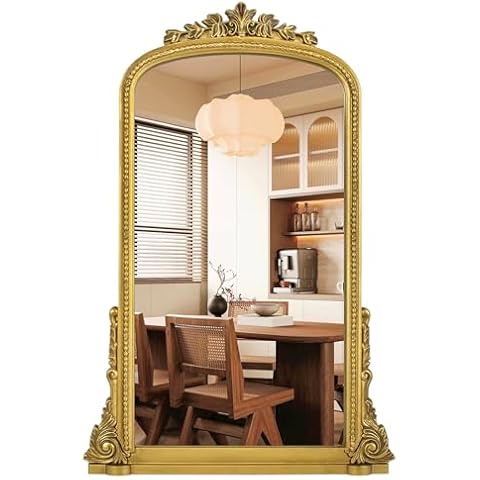 Varsoul Gold Arch Antiqued Wall Mirror with Beaded Frame – 24 * 36in Arch & Flourish Baroque Ornate Mirror for Over Sink/Fireplace/Entryway Vanity, Living Room or Event – Home Décor Cover