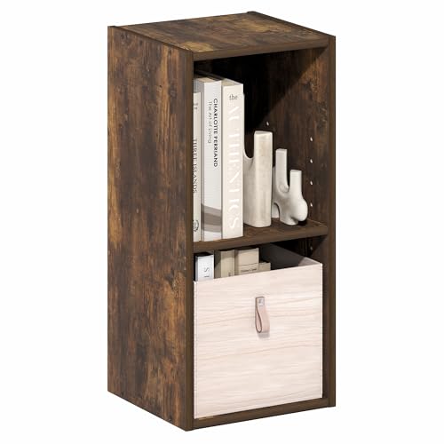 Image of Furinno Fulda Book Shelf, 2-Tier Narrow Bookshelf, Bookcase with 10-in Width Storage Shelf, 9.3 x 9.8 x 21.2, for Living Room, Bedroom, Home Office, Amber Pine