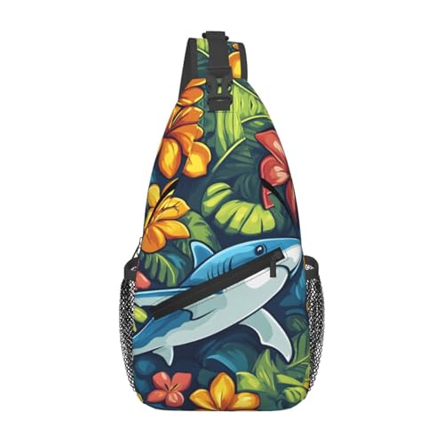 Mochila bandolera ligera para adultos estilo Cute Ocean Shark Flower miniatura 1