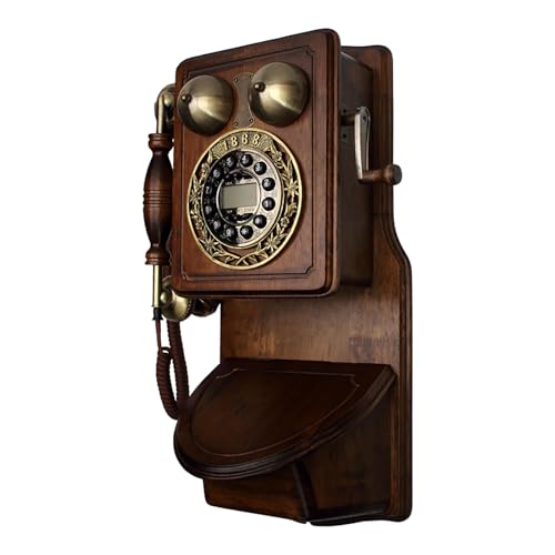 DAEOIBHJR Teléfono Retro con Pulsadores/Teléfono De Pared/Teléfono Vintage De Madera/Teléfono Antiguo/Teléfono Fijo/Teléfono con Cable