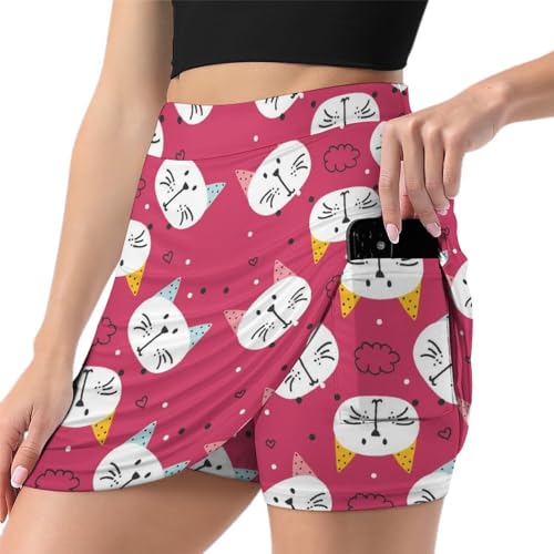 Jupe de tennis avec short intégré Chat Rouge pour le running et le golf