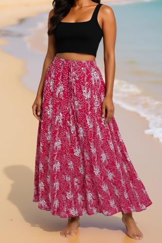 Image of Premium Long Skirt | Stylish Long Crushed Cotton & Unique Prints | Floor Length Skirt for Women | Elastic Waist Premium Maxi Skirt - Comfortable Casual Wear