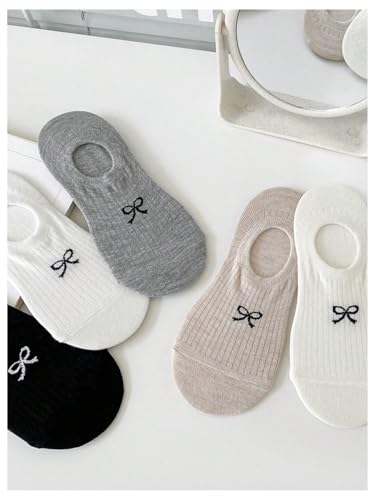 WDIRARA Women's 5 Pairs Cute Bow Socks No Show Low Cut Ankle Boat Socks3