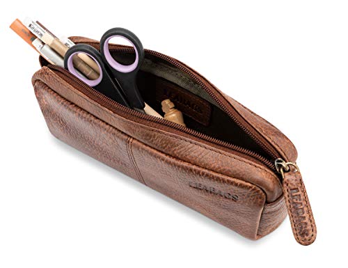 Image of LEABAGS Fort Wayne Genuine Buffalo Leather Pencil case I Vintage Pen Holder I Small Pencil case, Western Brown, One Size, Fort Wayne