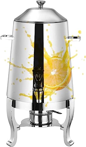 ELGADO 13L/3.5 Gallon Stainless Steel Chrome Accents Finish Hot Beverage Dispenser with Mini Burner Stove to Keep Warm Drink Container for Buffet, Restaurant (Color : Silvery)