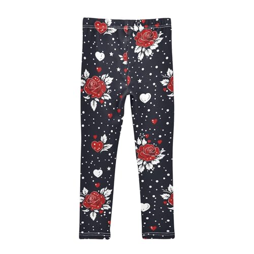 Red Rose Hearts Girls Leggings Soft Stretch Workout Yoga Dance Pants for Kids Casual Tights2