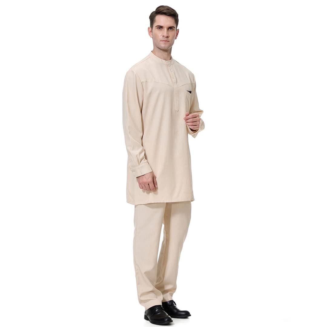 Ensemble Qamis Pakistanais Homme 2 Pièces – Caftan Musulman Élégant + Pantalon, Style Arabe Traditionnel Confortable Pour Prière Et Quotidien