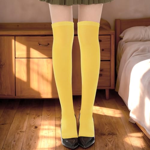 1 Pair Thigh High Leg Warmers, Yellow Thigh High Socks for Women Over the Keen Socks- Soft Cotton Yellow Leg Warmers Long Stockings, Standard Size4