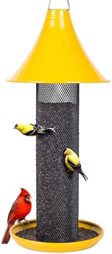 best bird feeder for goldfinches that will attract more visitors 7 Kingsyard Thistle Bird Feeder for Outdoors Hanging, All Metal, Finch Mesh Tube Feeder with Weatherproof Roof & Seed Tray, 3 lbs Seed Capacity, Great for Attracting Wild Bird, Yellow