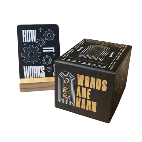 Astrohaus Freewrite Words are Hard Writing Prompt Deck | 150 Creative Writing Prompts for 8 Genres | Gifts for Writers with Inspiring Illustrations | Storytelling Cards with a Custom Wooden Stand