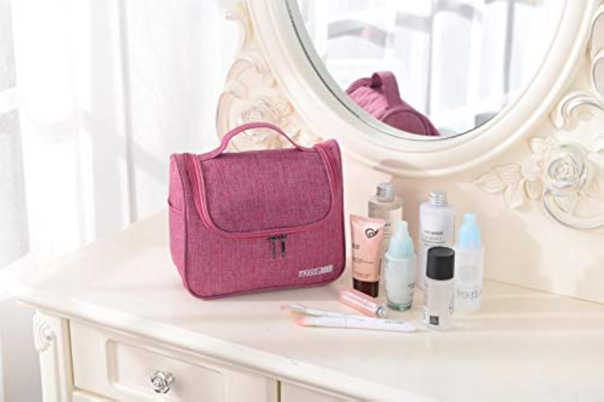 Pink Bathroom Storage Toiletry Bag with Hanging Hook